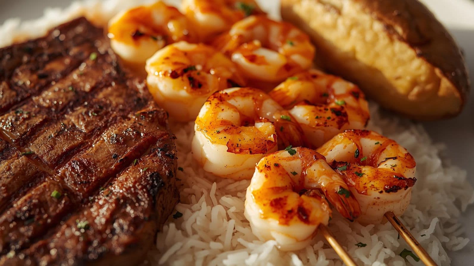 Steak & Grilled Shrimp on Skewer
