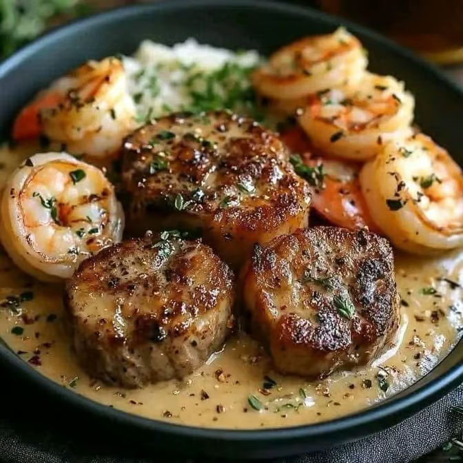 Creamy Lemon Garlic Steak & Shrimp