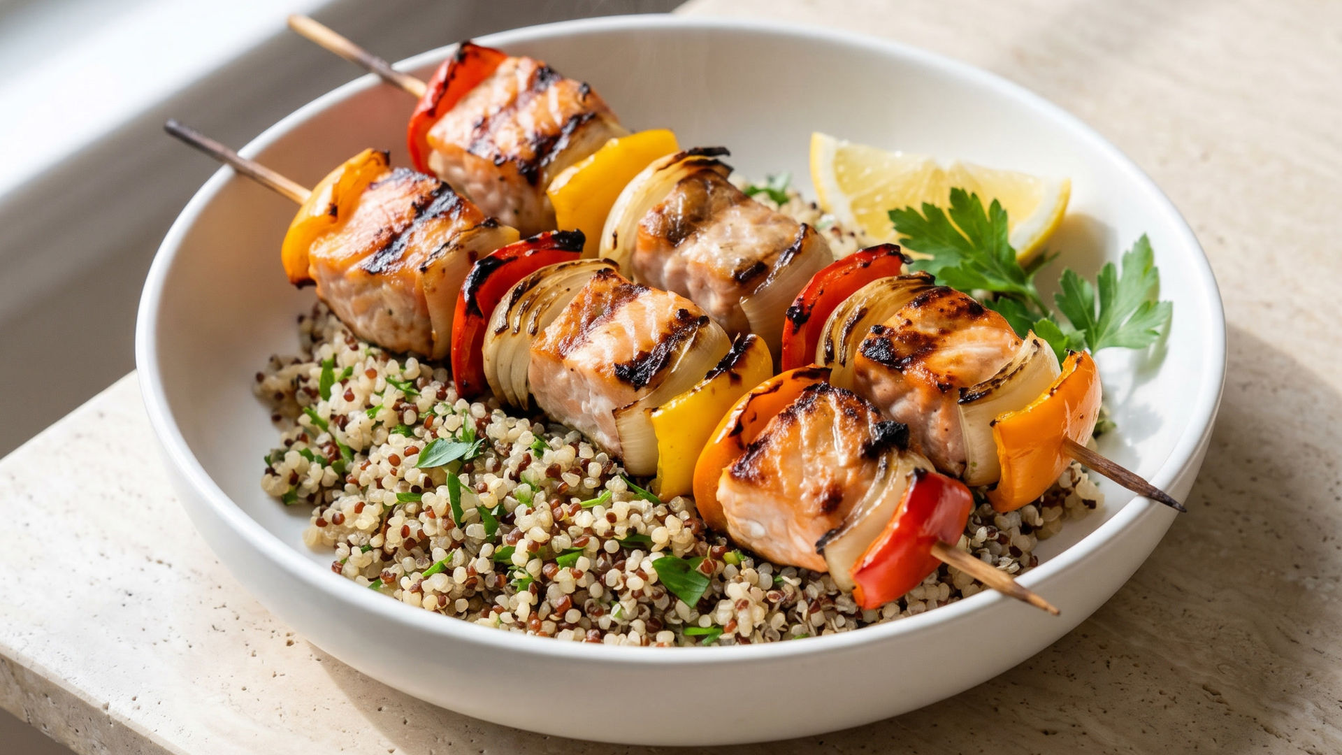 Salmon belly brochette