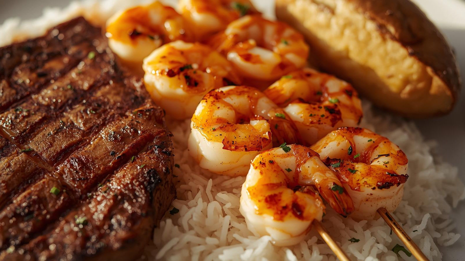 Steak & Grilled Shrimp on Skewer